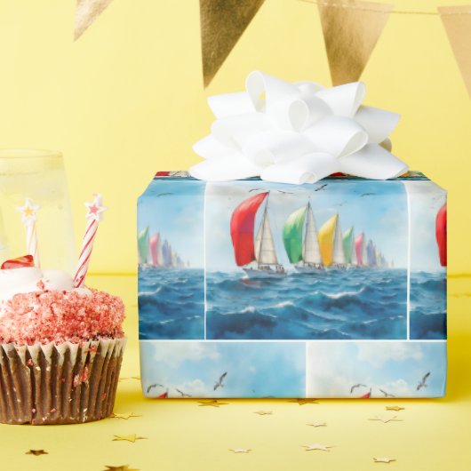 Zeilbootrace op volle zee cadeaupapier (Verjaardagsfeest)