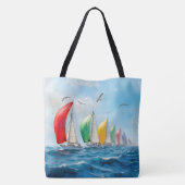Zeilbootrace op volle zee tote bag (Achterkant)