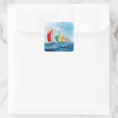 Zeilbootrace op volle zee vierkante sticker (Tas)