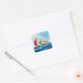 Zeilbootrace op volle zee vierkante sticker (Envelop)
