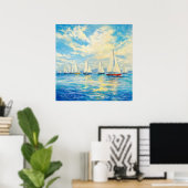 Zeilbootvloot - Zeeschildering in pastelkleurige s Poster (Thuiskantoor)