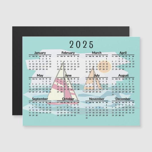 Zeilboten 2025 Kalender Magnetische Kaart (Voorkant / Achterkant)