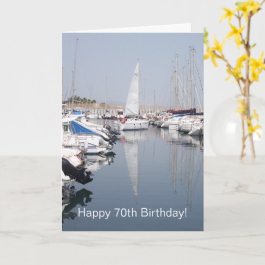 Zeilboten 70e verjaardag kaart (Gele Bloem)