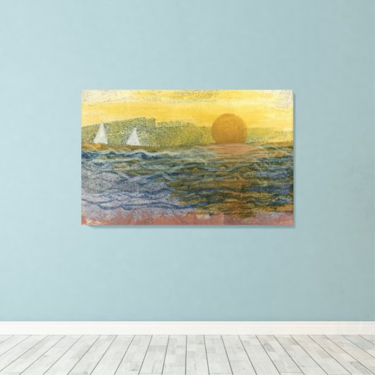 Zeilboten aan de horizon canvas afdruk (Insitu (Houten vloer))