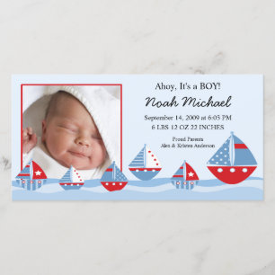 Zeilboten Baby Boy Geboorteaankondiging Aankondiging