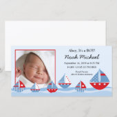 Zeilboten Baby Boy Geboorteaankondiging Aankondiging (Voorkant / Achterkant)
