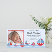 Zeilboten Baby Boy Geboorteaankondiging Aankondiging (Staand voorkant)