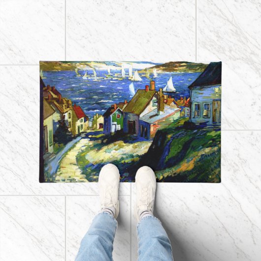 Zeilboten bij de haven, fijne kuntschildering deurmat (Binnen)