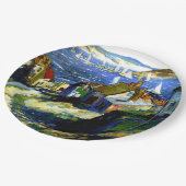 Zeilboten bij de haven, fijne kuntschildering papieren bordje (Gekanteld)