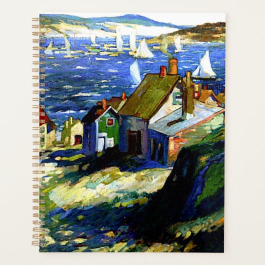 Zeilboten bij de haven, fijnschilderij planner (Voorkant)