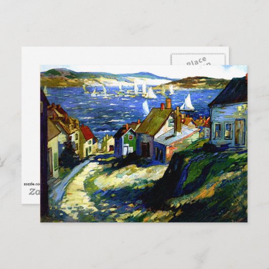 Zeilboten bij de haven, schilderij van fijne kunst briefkaart (Voorkant / Achterkant)