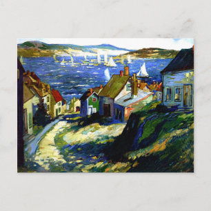 Zeilboten bij de haven, schilderij van fijne kunst briefkaart