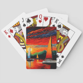 Zeilboten bij zonsondergang 3 pokerkaarten