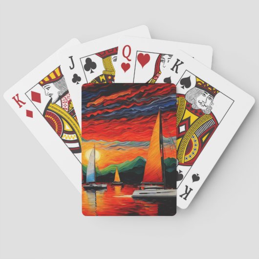 Zeilboten bij zonsondergang 3 pokerkaarten (Achterkant)
