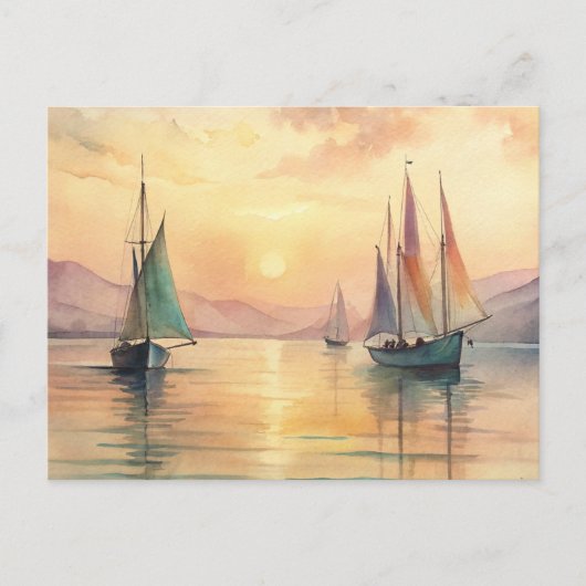 Zeilboten bij zonsondergang briefkaart (Voorkant)