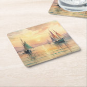 Zeilboten bij zonsondergang kartonnen onderzetters (Schuin)