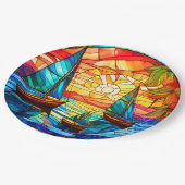 Zeilboten bij zonsondergang papieren bordje (Gekanteld)