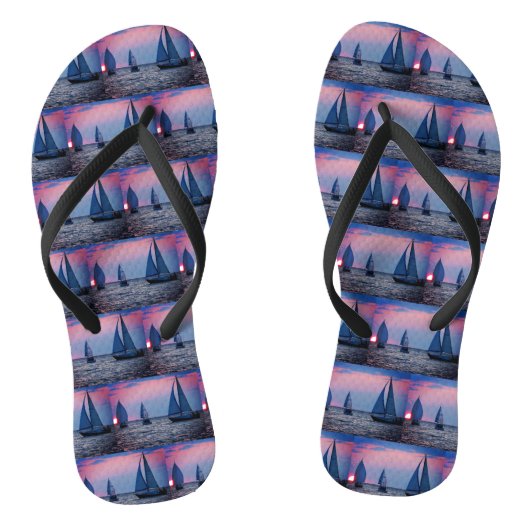 Zeilboten bij zonsondergang teenslippers (Voetbed)