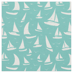 Zeilboten Blauw Wit nautisch patroon Stof