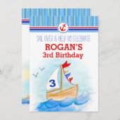 Zeilboten derde 3e verjaardag uitnodiging (Voorkant / Achterkant)