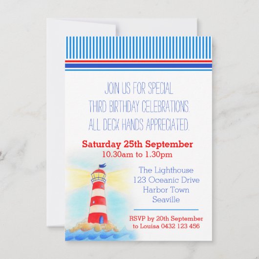 Zeilboten derde 3e verjaardag uitnodiging (Achterkant)