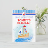 Zeilboten derde vierde verjaardag uitnodiging (Staand voorkant)