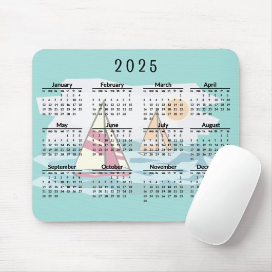Zeilboten Design 2025 Kalender Muismat (Met muis)