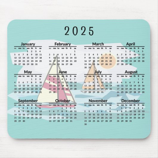 Zeilboten Design 2025 Kalender Muismat (Voorkant)