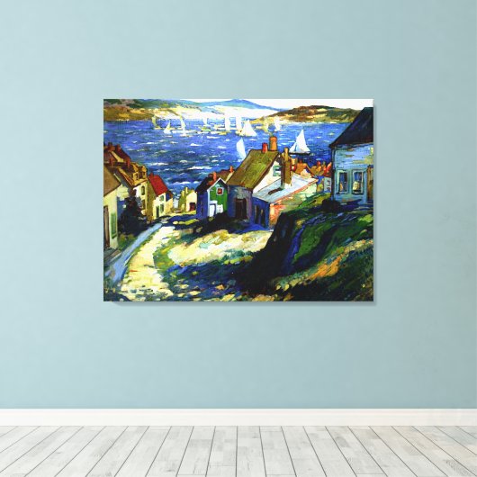 Zeilboten door de haven, mooi kunstschilderij canvas afdruk (Insitu (Houten vloer))