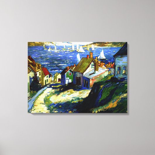 Zeilboten door de haven, mooi kunstschilderij canvas afdruk (Voorkant)