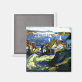 Zeilboten door de haven, mooi kunstschilderij, magneet (Voorkant / Achterkant)