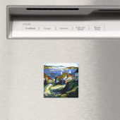 Zeilboten door de haven, mooi kunstschilderij, magneet (Insitu (Vaatwasser))