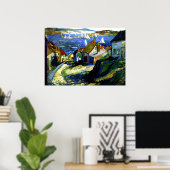 Zeilboten door de haven, mooi kunstschilderij poster (Thuiskantoor)