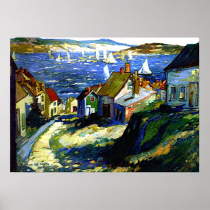 Zeilboten door de haven, mooi kunstschilderij poster