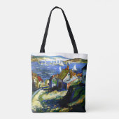 Zeilboten door de haven, mooi kunstschilderij tote bag (Achterkant)