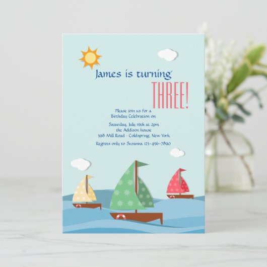 Zeilboten drie Uitnodiging (Staand voorkant)