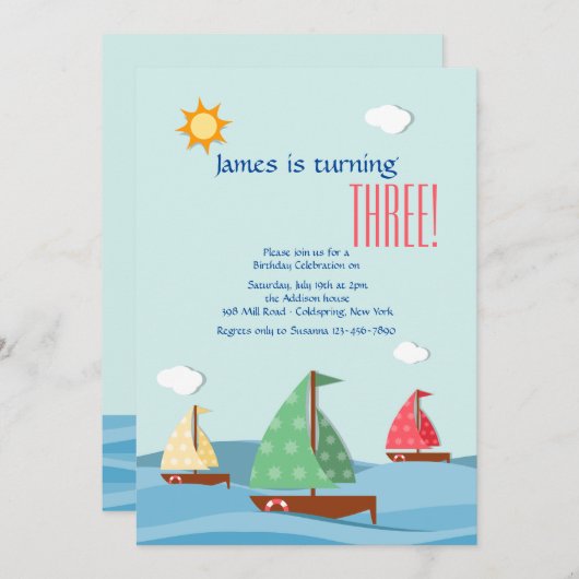 Zeilboten drie Uitnodiging (Voorkant / Achterkant)