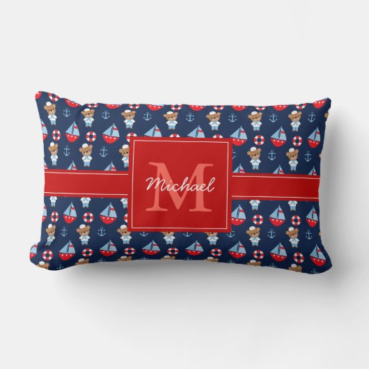 Zeilboten en Beren Patroon monogrammen Kussen (Voorkant)