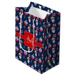 Zeilboten en Beren Patroon monogrammen Medium Cadeauzakje