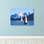 Zeilboten en bergen canvas afdruk (Insitu (Houten vloer))