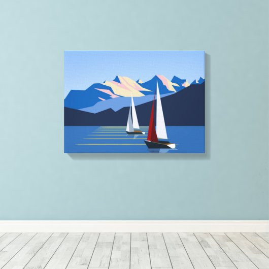 Zeilboten en bergen canvas afdruk (Insitu (Houten vloer))