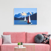 Zeilboten en bergen canvas afdruk (Insitu (Woonkamer))