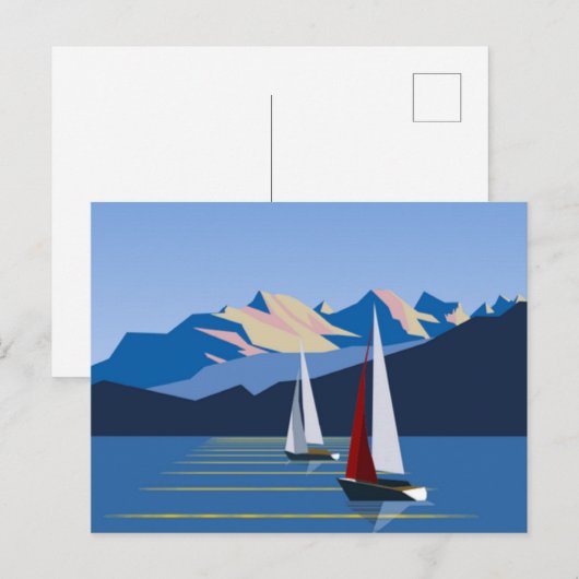 Zeilboten en bergen foto briefkaart (Voorkant / Achterkant)