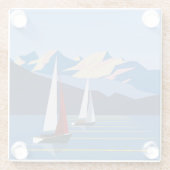 Zeilboten en bergen foto glazen onderzetter (Achterkant)