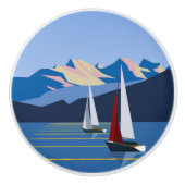 Zeilboten en bergen foto keramische knop (Voorkant)
