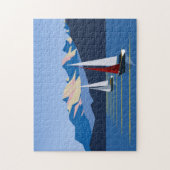 Zeilboten en bergen foto legpuzzel (Verticaal)