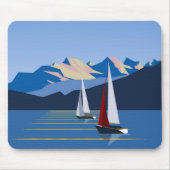 Zeilboten en bergen foto muismat (Voorkant)