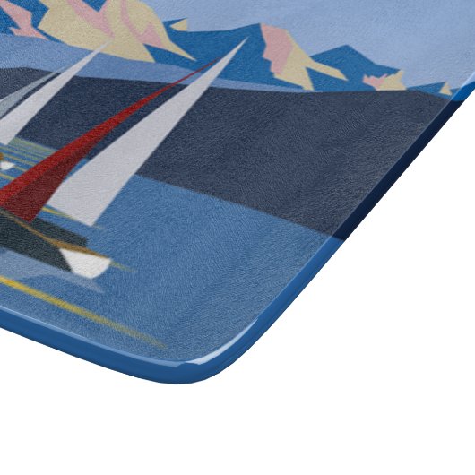 Zeilboten en bergen foto snijplank (Hoek)