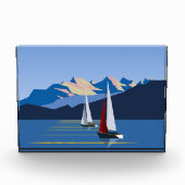 Zeilboten en bergen fotoblokken (Voorkant)