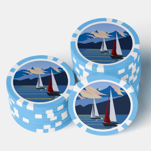 Zeilboten en bergen poker chips (Opstapeling)